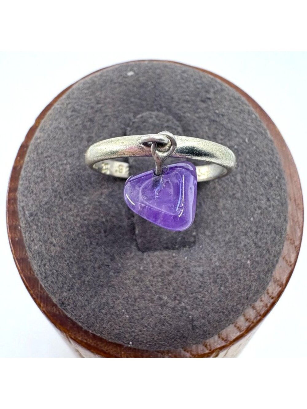 Amethyst Ring Nugget Dangle Charm Band Ring Sterling Silver 925 Size 5.5